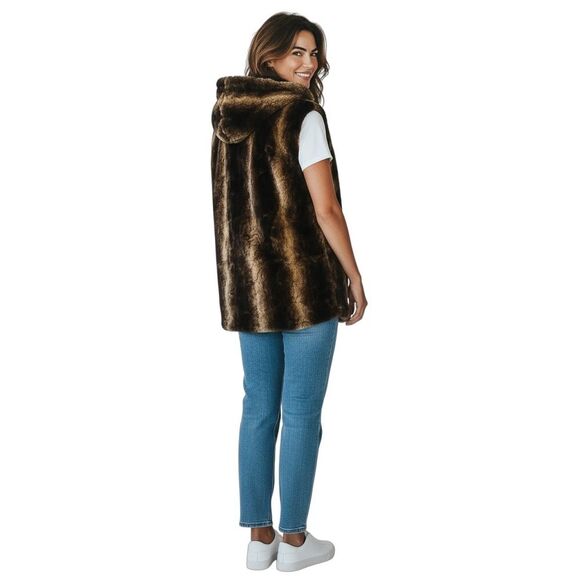 Maksar Faux Fur hooded sleeveless vest ladies medium plush teddy layering piece - Picture 4 of 12
